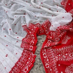 Half-silk saree with elegant block print – light, stylish, perfect for any occasion. (P-3063)