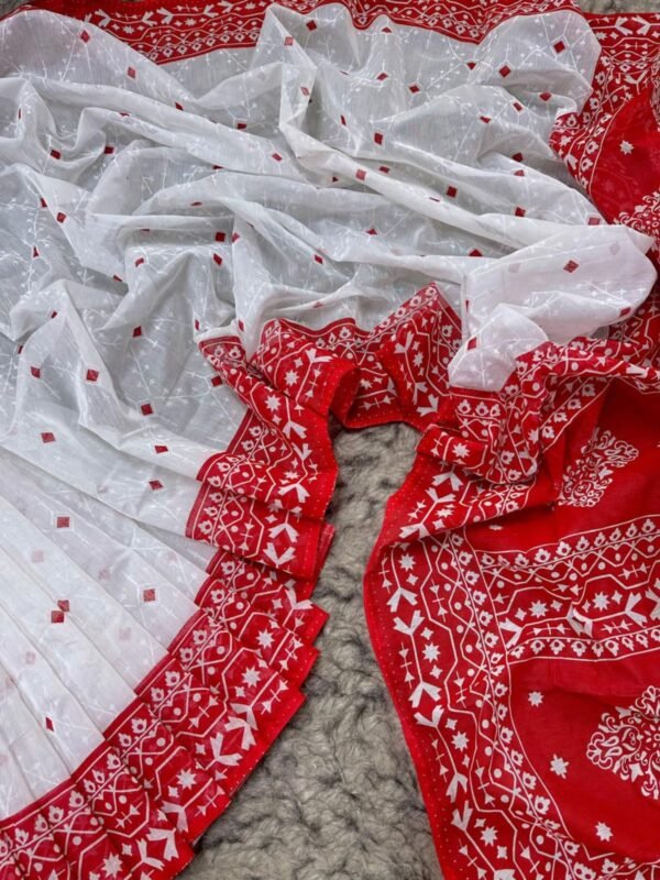 Half-silk saree with elegant block print – light, stylish, perfect for any occasion. (P-3063)