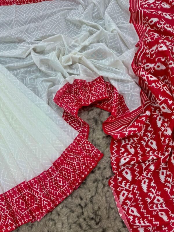 Half-silk saree with elegant block print – light, stylish, perfect for any occasion. (P-3063) - Image 4