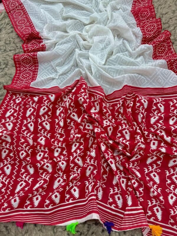 Half-silk saree with elegant block print – light, stylish, perfect for any occasion. (P-3063) - Image 3