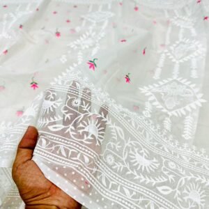 Half-silk saree with elegant block print – light, stylish, perfect for any occasion. (P-3064)